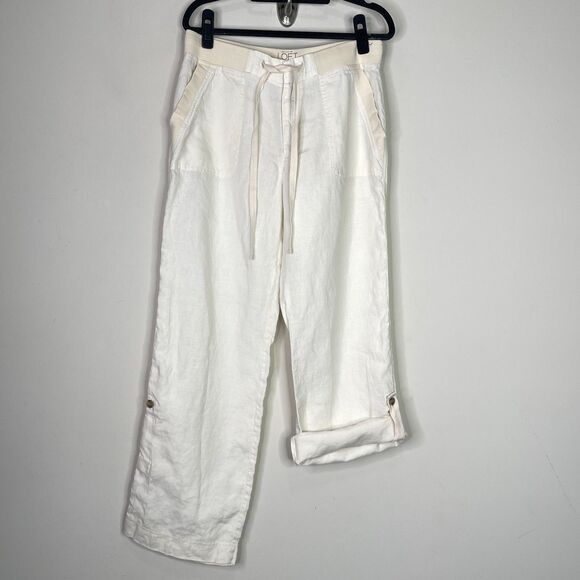 LOFT Lounge Linen Roll Hem Wide Leg Pants Women's Size 8 - Picture 1 of 8
